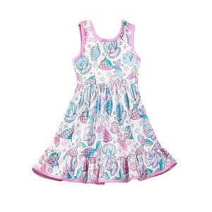 Girls Mermaid Shell Print Sundress with Pink Trim Summer NWOT
